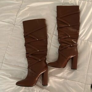 Aquazzura Belair Calf Leather Luggage Knee High Boots $1,350 (Size: 39.5EU)